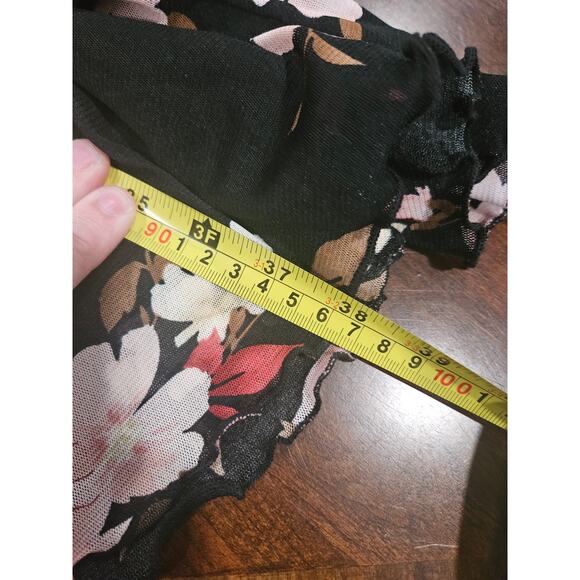 Black Floral Sheer Babydoll Whimsygoth Y2K Mini Dress S Fairy Goth Asian Romance - Picture 5 of 5